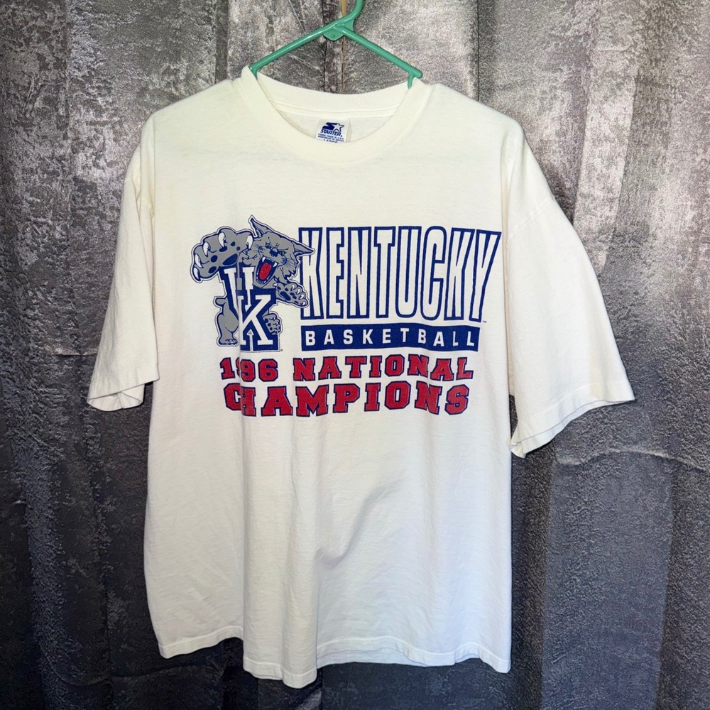 Vtg Starter KY Basketball T-Shirt Lg White 1996 Nat'l Champions UK Single Stitch